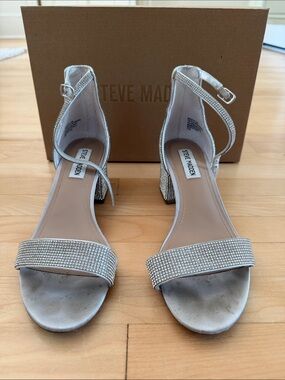 Steve Madden Silver Rhinestone Open-Toe Block Heels